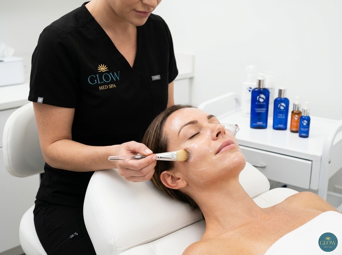 Woman receiving professional chemical peel treatment