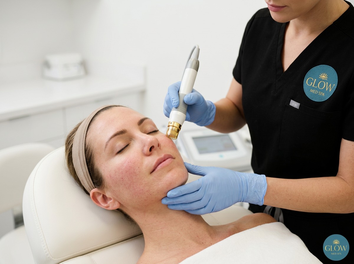 Client receiving personalized facial care at Glow Med Spa